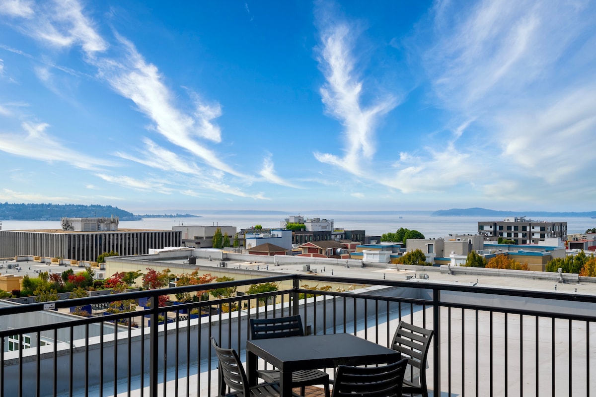 Stylish OceanView 1B1B w/Rooftop SpaceNeedle Views