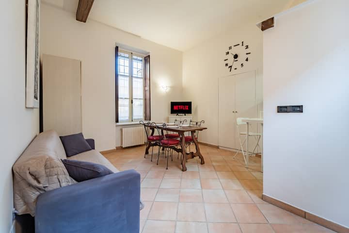 סלון עם ספה נפתחת, טלוויזיה חכמה, חלון בהיר 