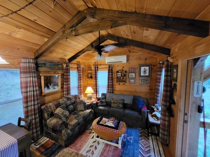 Full size couch and loveseat along with a dropleaf coffee table. Lamp light or overhead lighting from 3 speed ceiling fan. 