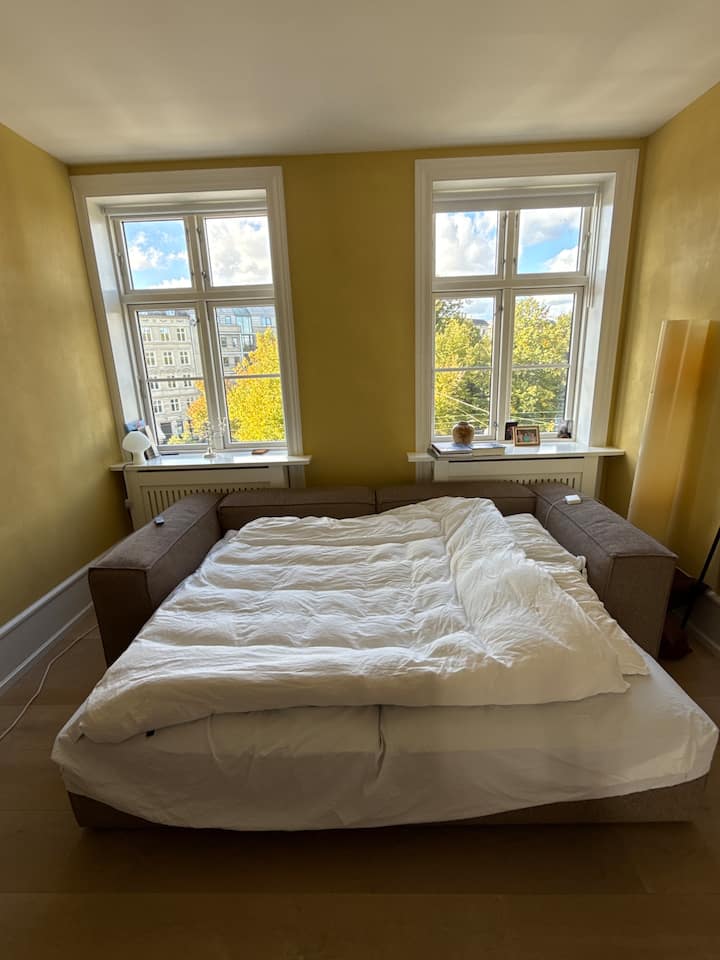 تُظهر الصورة لحافًا مزدوجًا، وعند الحجز سيكونان لحافين مفردين 