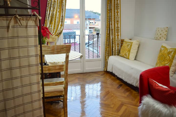 Al entrar tenemos el salón comedor y la cocina, separada por una cortina 