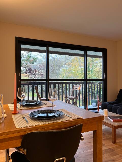 Popular Airbnb listing: Designer Apartment, close to the Sea, Swimming Pool, balcony overlooking the Garden in Benerville Sur Mer