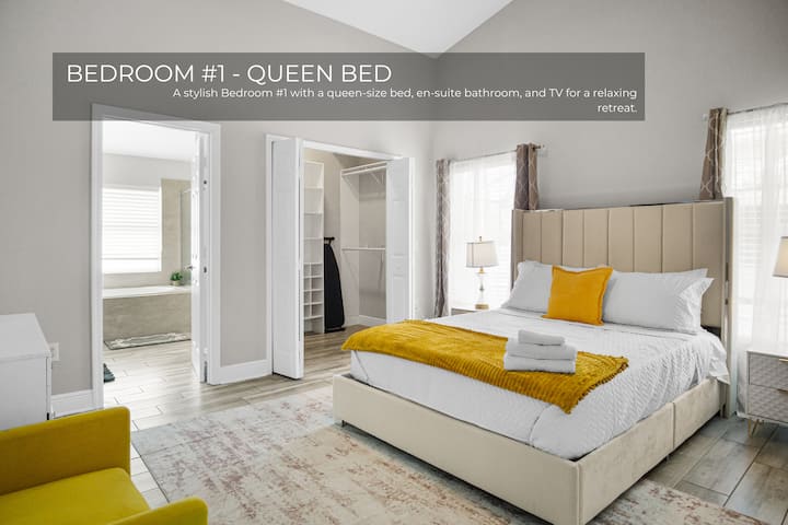 Модерна и удобна главна спална соба со брачен кревет (широк 150 – 179 см), бања и телевизор.