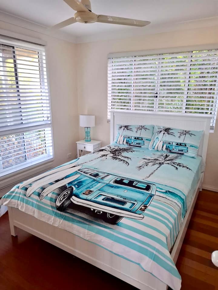 Downstairs bedroom 3 has a queen size bed and is air conditioned