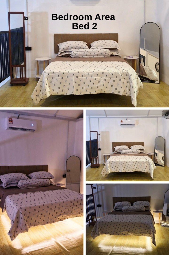 Тази спалня е оборудвана с 1 голямо двойно легло, 1 матрак и 2 допълнителни възглавници. Тази спална зона остава уединена със завеси, покриващи зоната за спане. Този район е оборудван с климатик и вентилатор. Свързани с банята и балкона. 