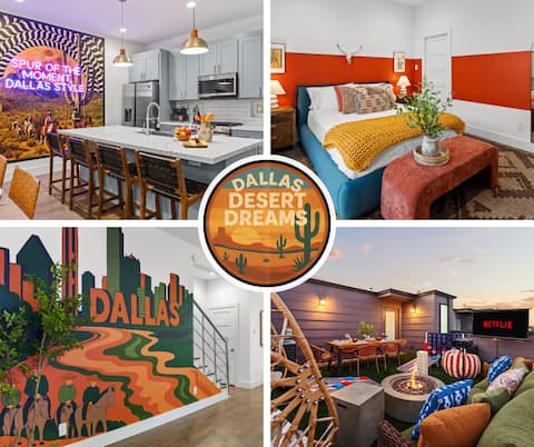 Popular Airbnb listing: Dallas Desert Dreams: Rooftop~Cinema~Games in Knox Park