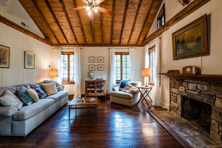 Familje-/TV-rum med bäddsoffa i queen-storlek 