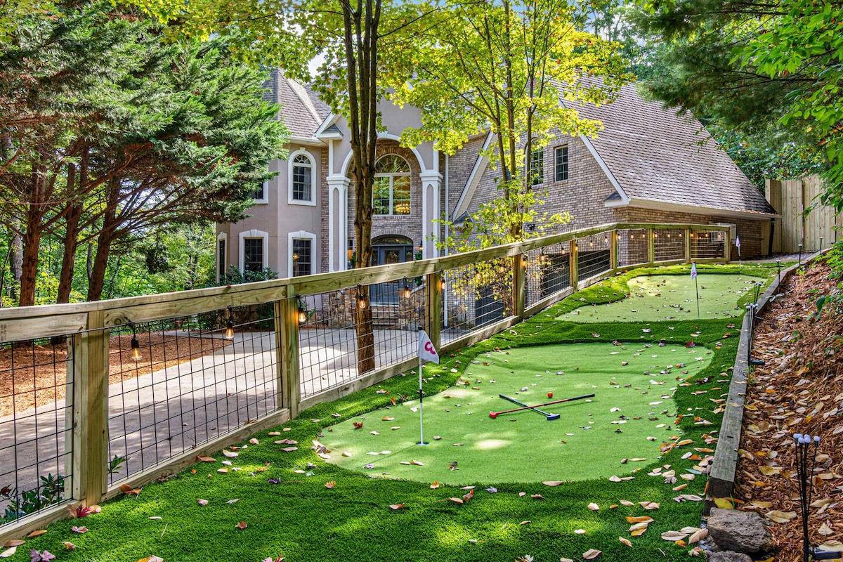 Covered deck with mountain views