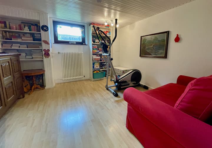 غرفة نوم مع سرير أريكة: غرفة متصلة ومدرب متقاطع