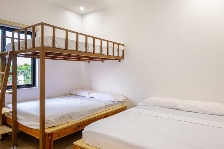 Sleep in comfort — four double beds for family or friends to share