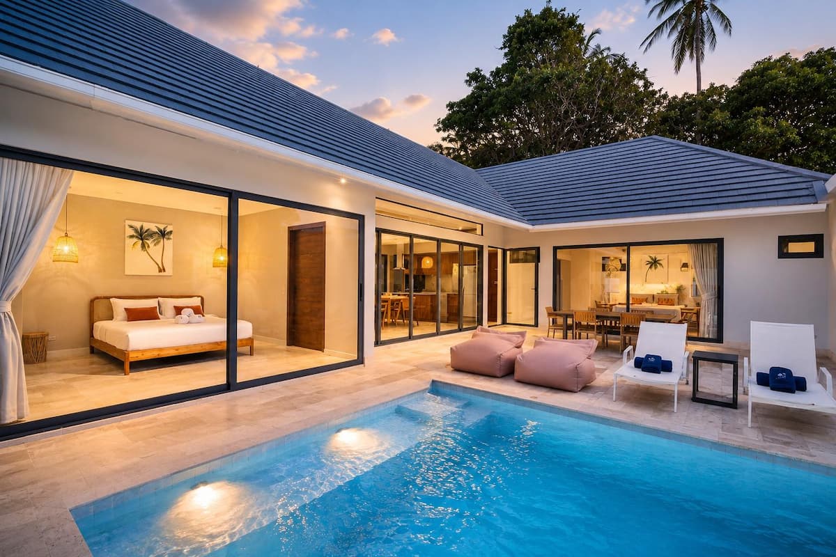 Jade Eden living room facing the pool