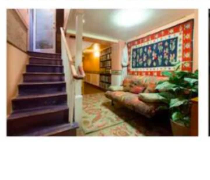 this room is not a proper bedroom but has egress and can be made private and has a single bed as well as a Harry Potter style bed under the staircase. it is a little shorter than a normal twin size bed.