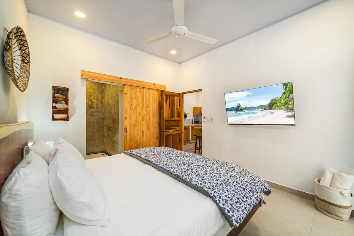 მთავარი საძინებელი ტელევიზორითა და კონდიციონერით.