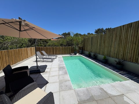 House with wood-burning stove and heated pool