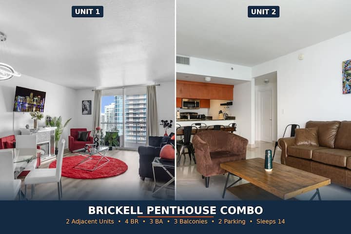 2 Adjacent Penthouse Units | Sleeps 14 + Parking - Miami