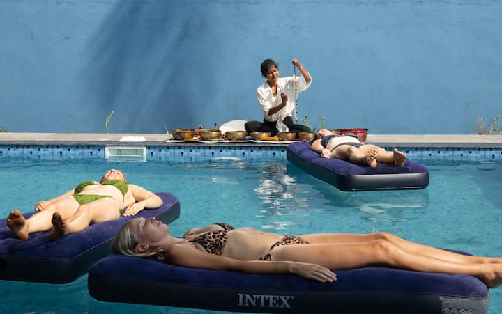 The pool is large enough to run a floating sound healing session and accommodate all guests at the same time.