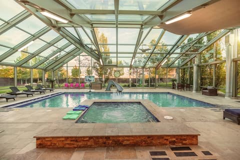Private indoor salt water swimming pool & hot tub