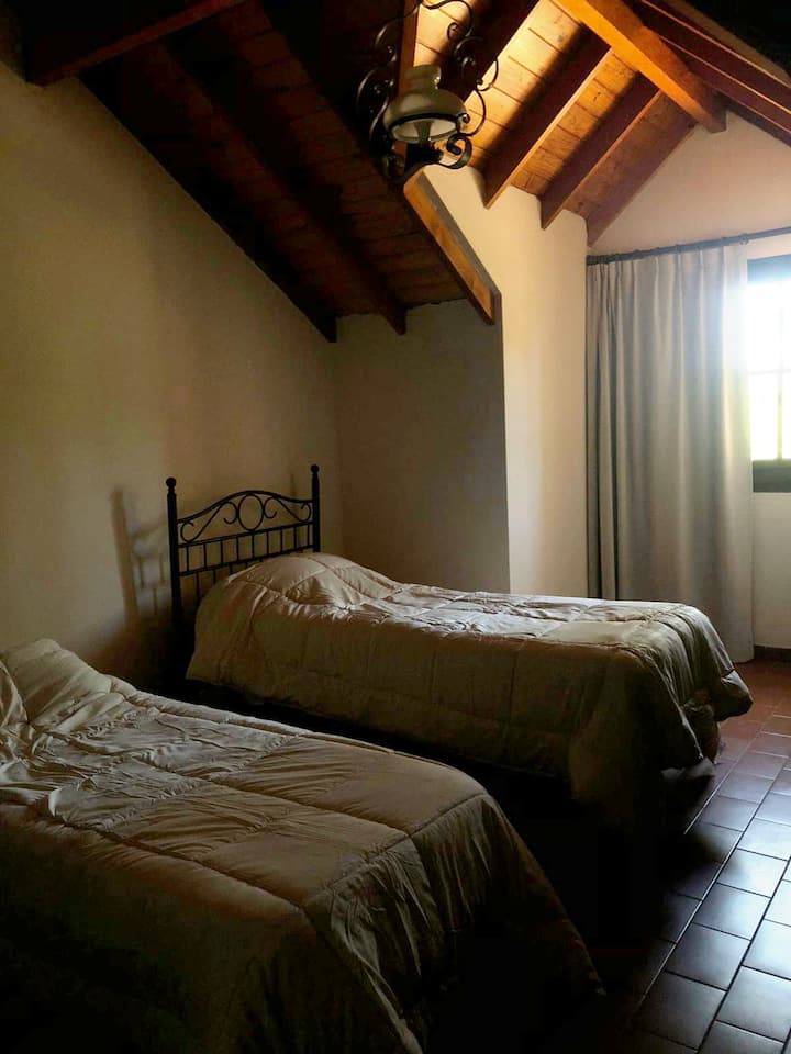 房间配备共用卫生间。2张单人床 