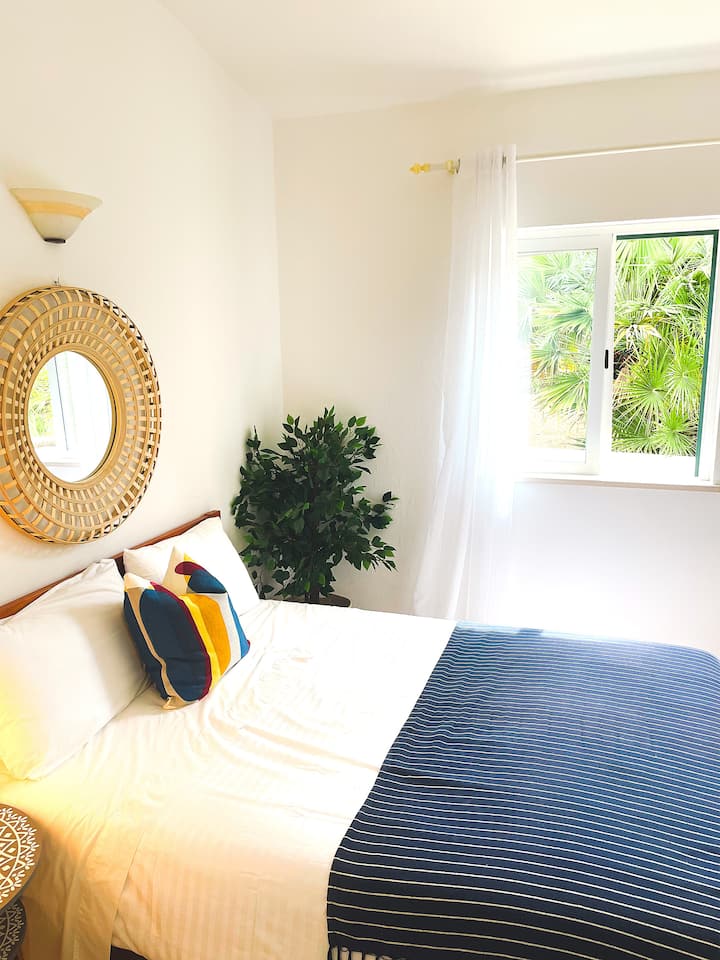 Bedroom 8 has a double bed and is located in the apartment attached to the main house.  The apartment has its own kitchen, small living room and a shared bathroom with bedroom 9.