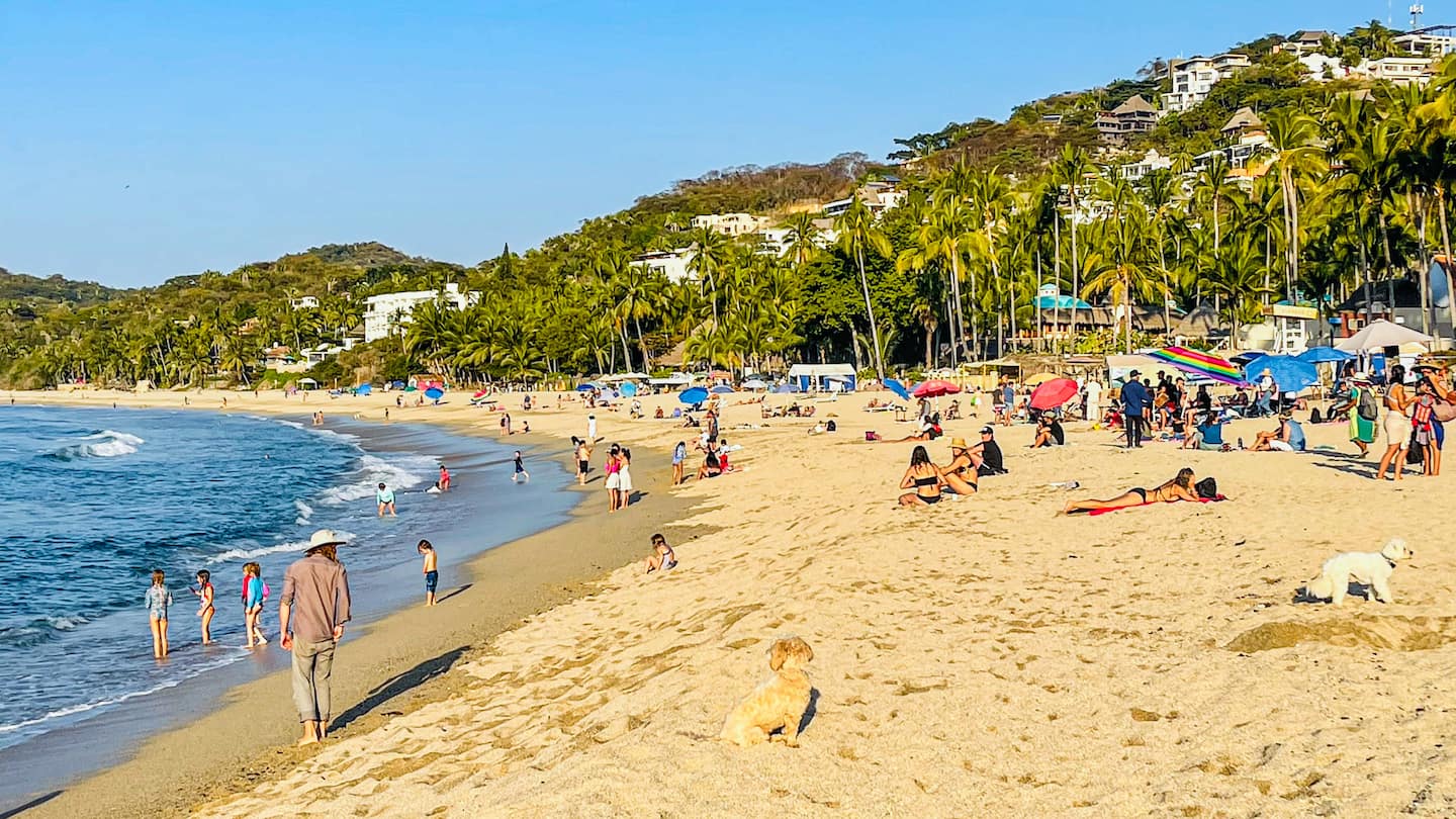 This is the beach, seven minutes on foot, surfboards and all.