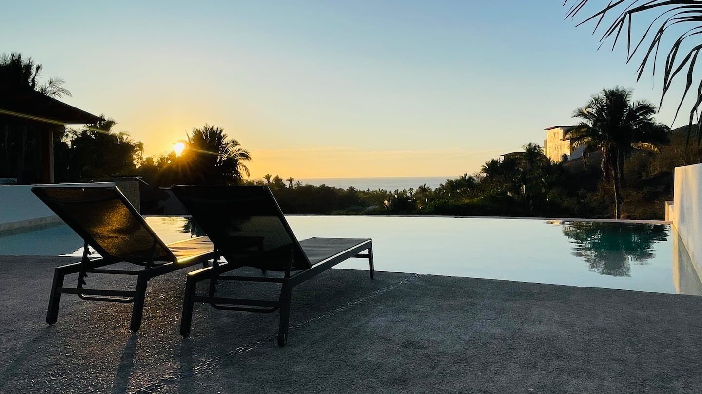 Same pool, different hour, the sky puts on its own show at dusk.