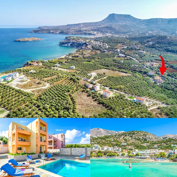 Family Oasis - 2 Villas - 2 Pools - Walk To Beach - Crete