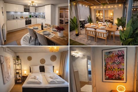 Garden apartment/terrace/3 bedrooms/85" TV/Arcade
