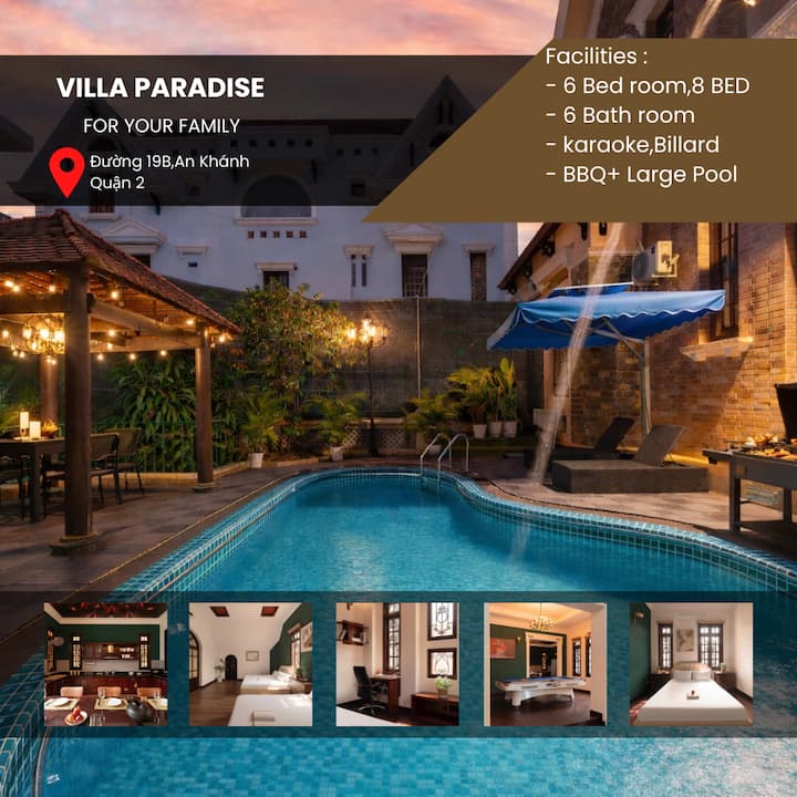 Villa Paradise/KTV/Billards/Garden BBQ+Pool