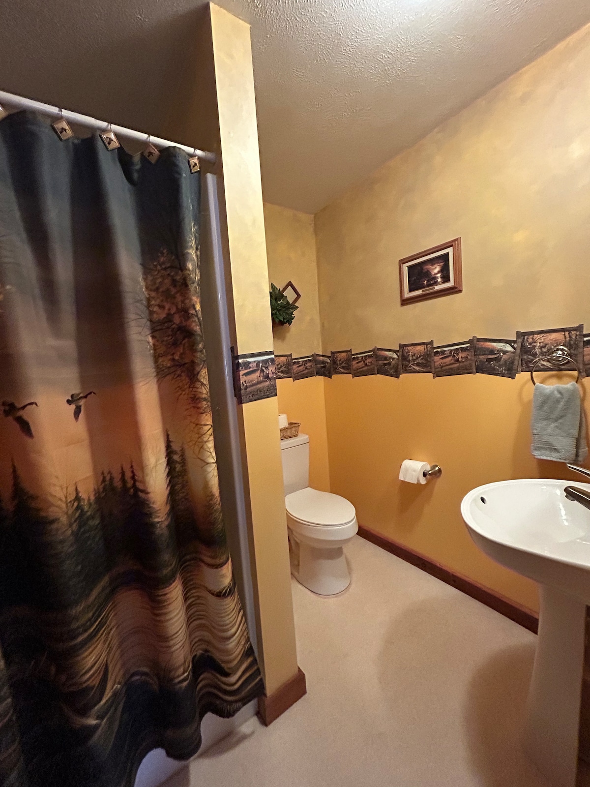 Full Bathroom 2 — Woodland Shower Curtain & Vanity