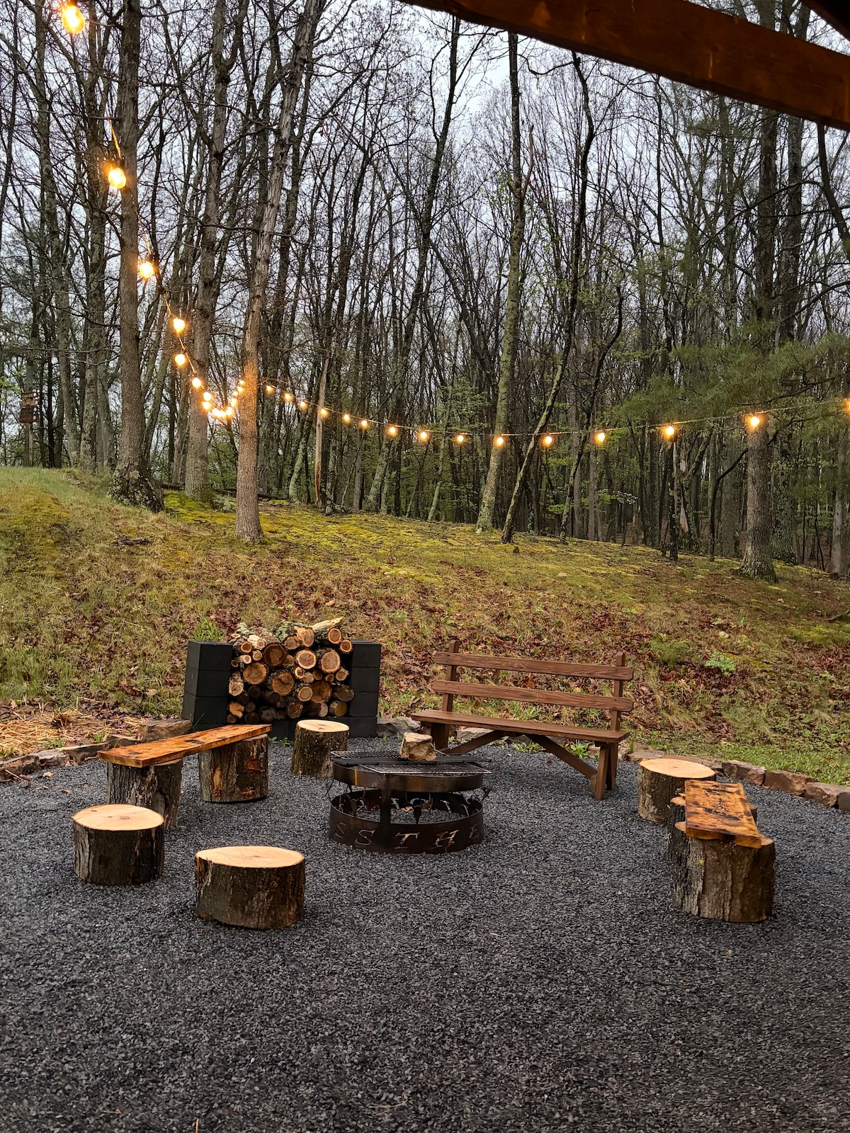 Campfire Gathering Area with Wooden Chairs