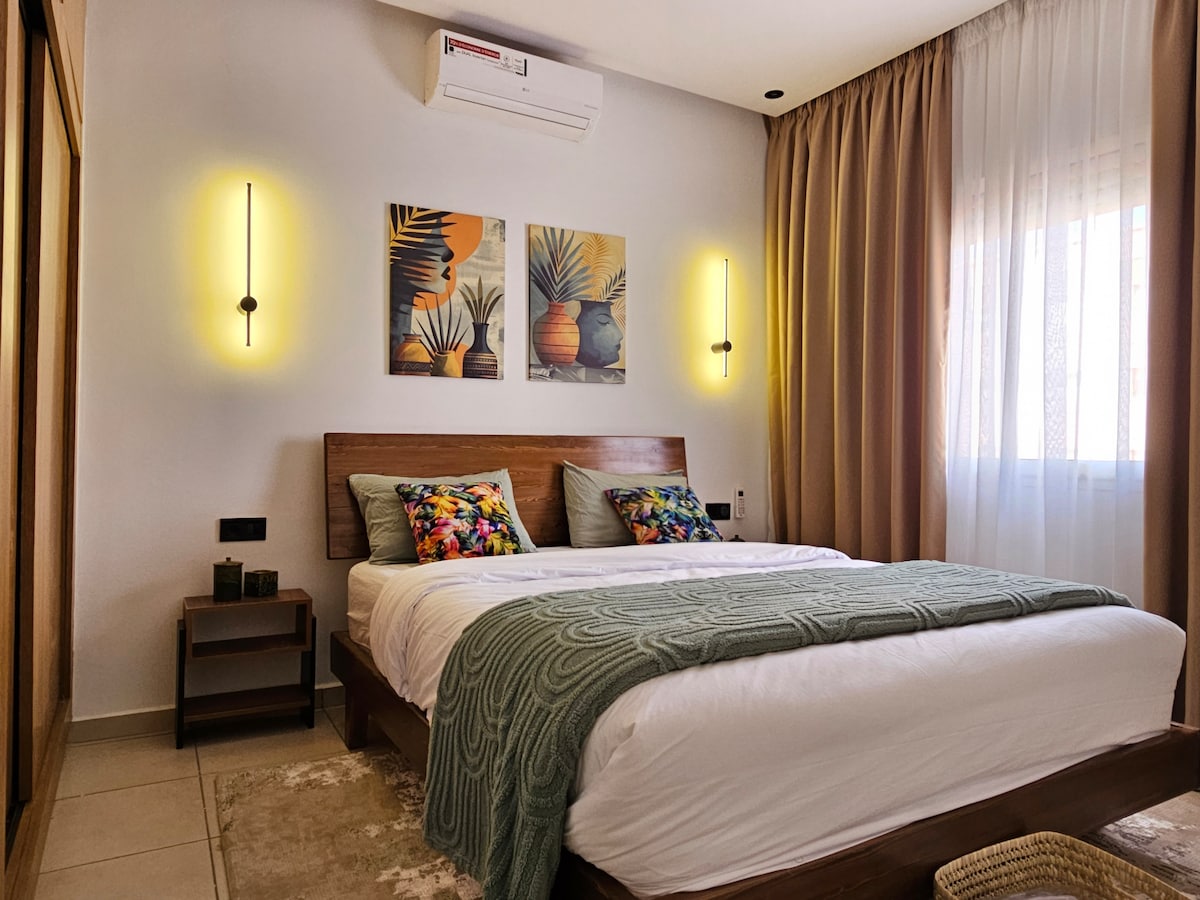 Chambre élégante de l'appartement à louer Marrakech