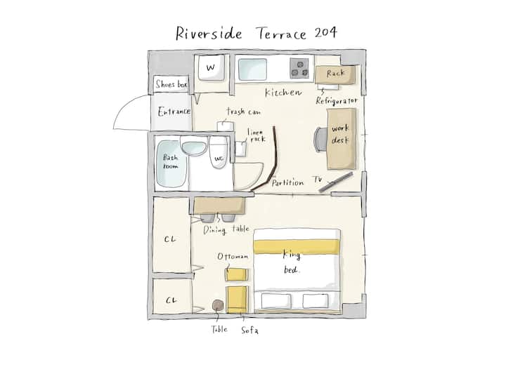 Work-ready Apartment｜desk & Monitor｜king Bed｜204 - Kamakura