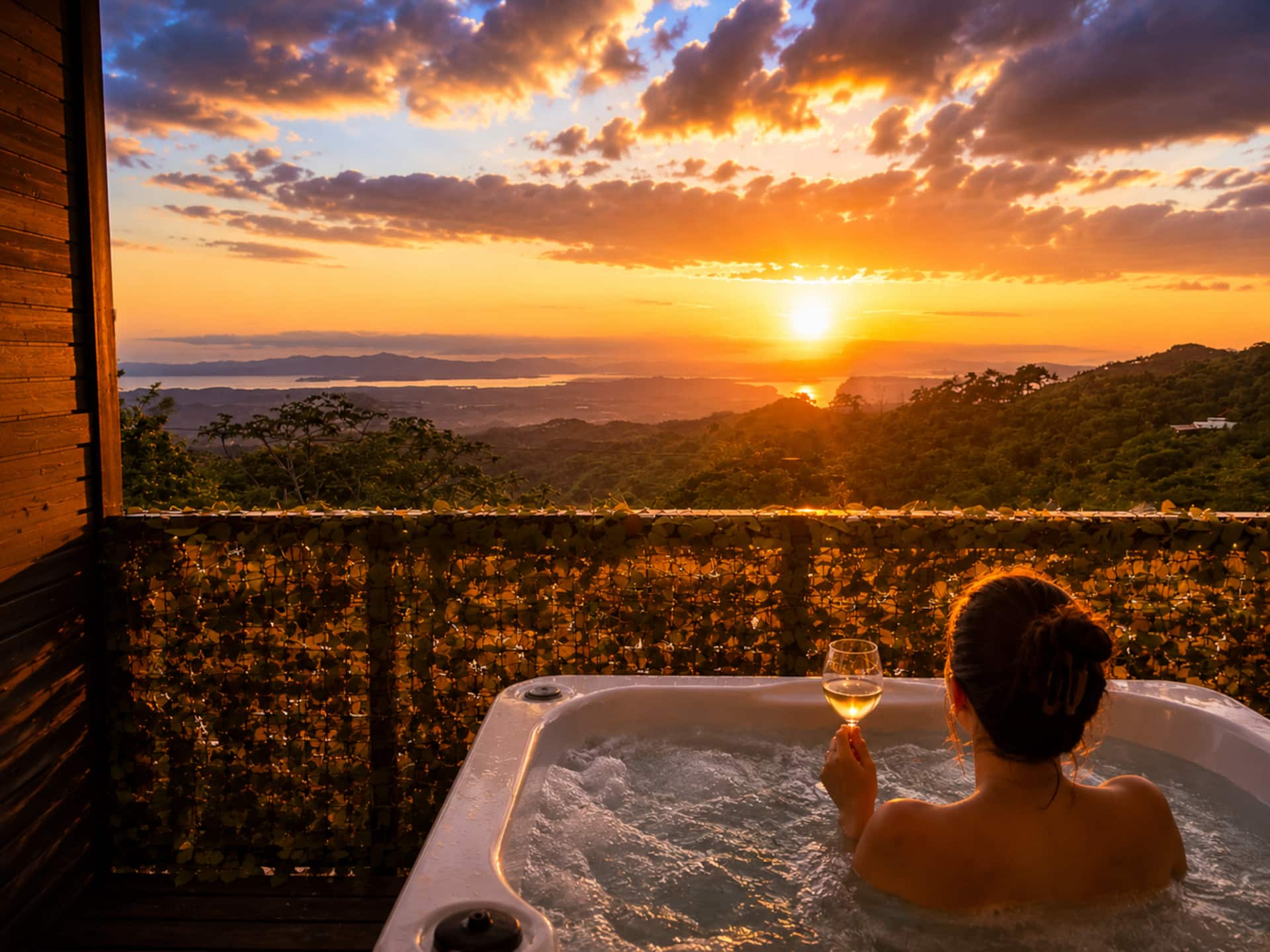 Private jacuzzi + view of the Gulf and volcanoes