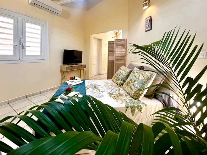 Chambre spacieuse avec dressing penderie lit 140x200 avec climatisation et télévision connectée Netflix Disney+ et Prime vidéo