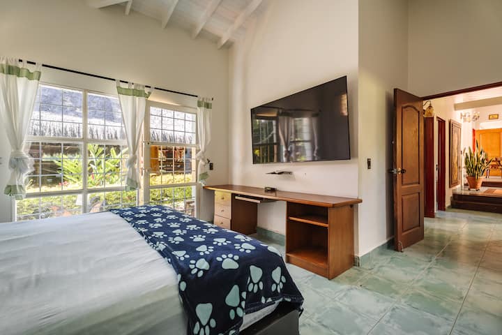 חדר נוח ומואר היטב עם חדר רחצה פרטי, מיזוג אוויר, טלוויזיה, מיני טרסה וחלל עבודה. אידיאלי להירגע בשלווה וליהנות מנוחות רבה יותר.