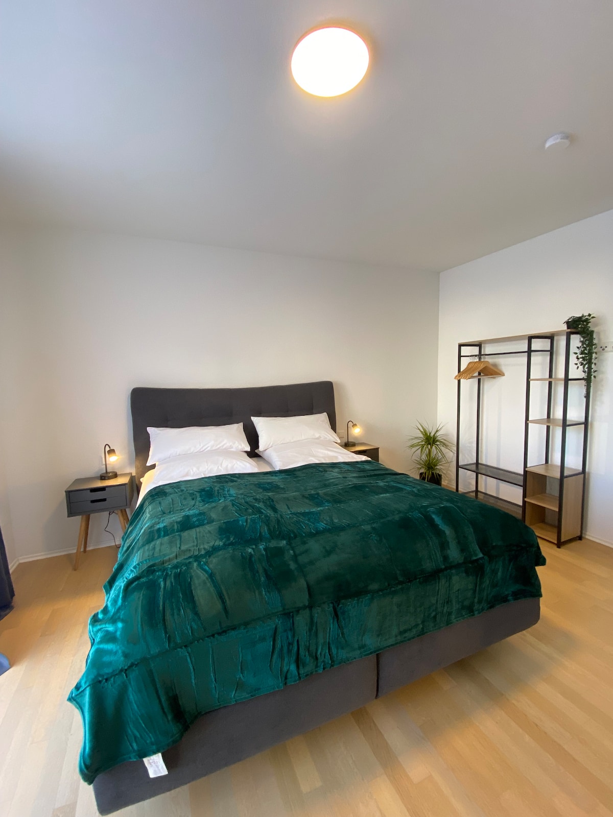 Lujosa y cómoda cama tamaño king. Ventanas del piso al techo. Acceso a la terraza. Escritorio. Espejo. Armario de almacenamiento.