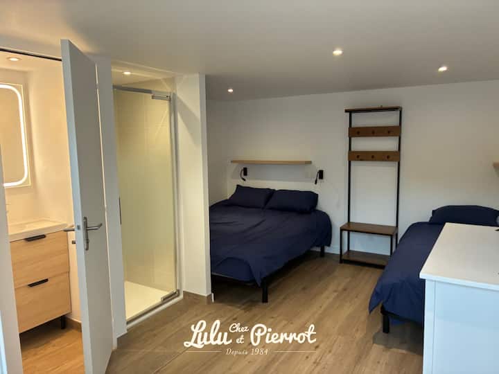 Chambre "Le Palais" - Bénéficiez d'une douche et d'un WC privatif ainsi que de la TV, Wifi et du chauffage ou de la climatisation selon les saisons.