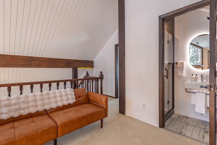 Loft with a full futon and access to the bathroom