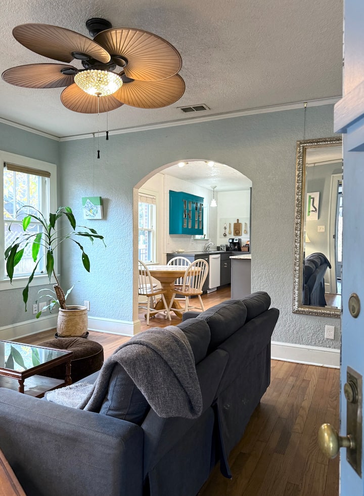 Beautiful open room space with large television and fireplace.  A great place to unwind!