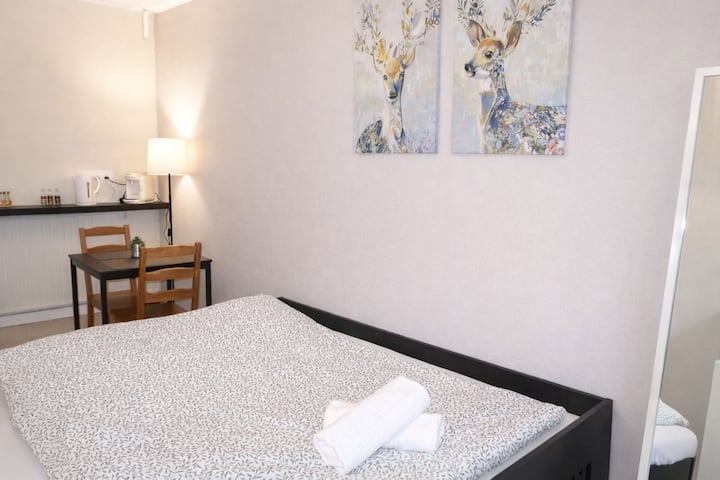 Todo en la misma habitación y muy funcional.