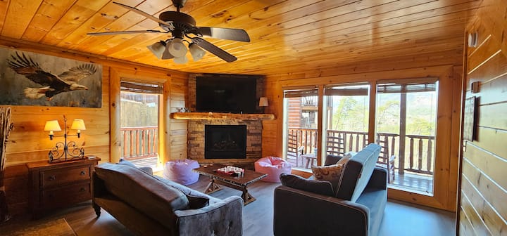 Pool table shares with board games, TV and access to the hot tub.