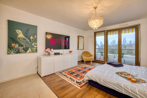 Popular Airbnb listing: Jura View • Balcony & Netflix • Porte de Genève/UN in Ferney Voltaire