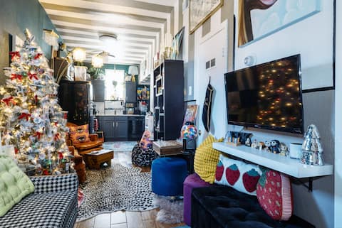 Popular Airbnb listing: The Blue Bear Bungalow - Artsy Moody Maximalist in Whittier