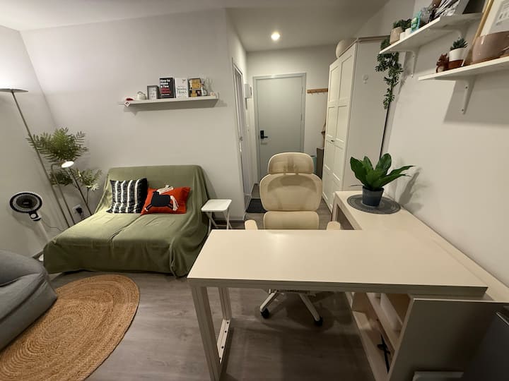Workspace evidence from Home office setup 1 BR Near BTS quiet green view