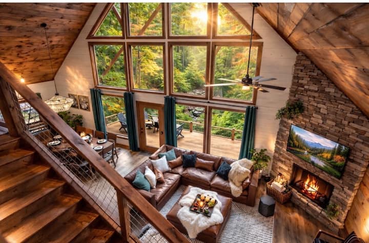 Wall of Windows | Hot Tub+Sauna| Creekside A-Frame photo 2