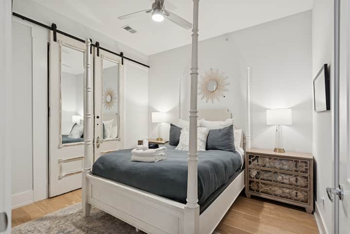 Comfortable queen bedroom with serene, hotel-style feel
