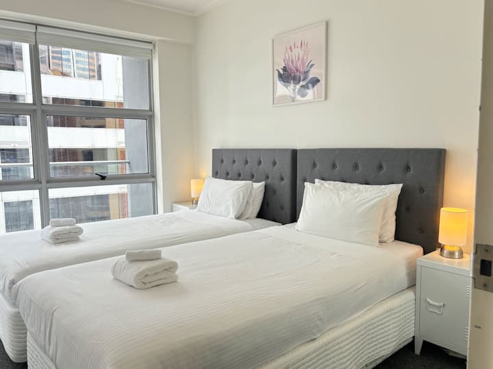 There are two single beds available for the second bedroom.