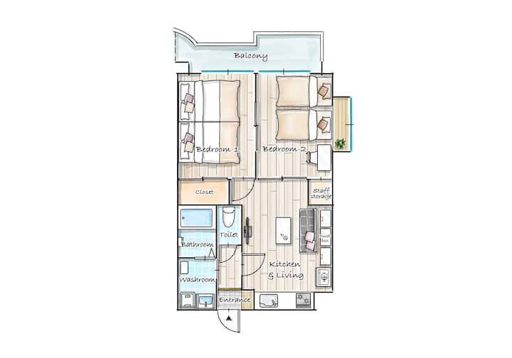 5 Beds/max7ppl/44㎡/5-min Walk To Okaido/matsuyama - Matsuyama