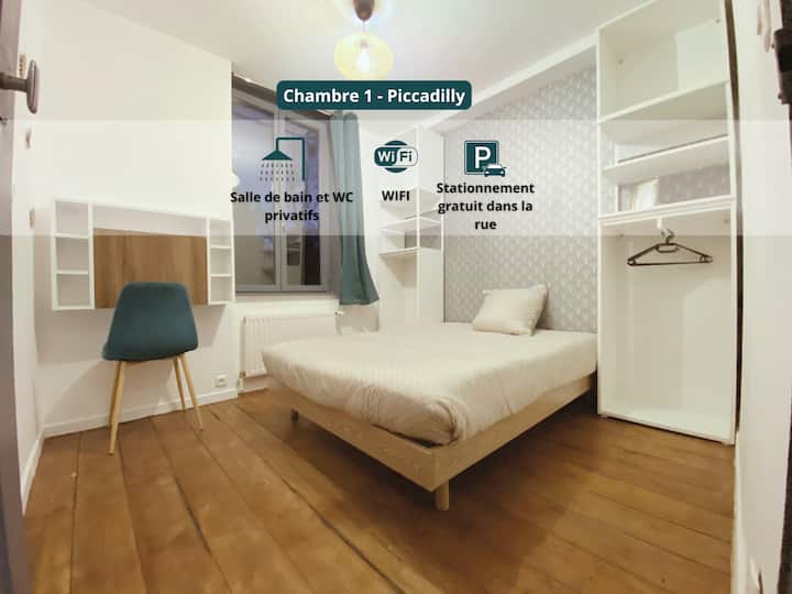 Chambre "Piccadilly" En Colocation - Sdb Privée - Villeneuve-d'Ascq