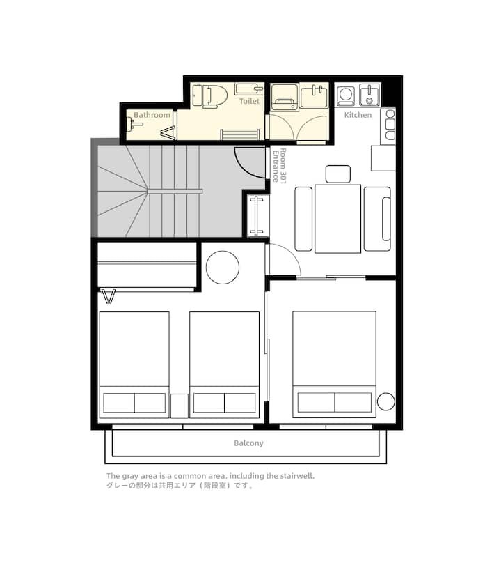 栖舍|池袋2ldk|2张单人床+1张双人床|可住4人|36 ㎡|301 - Ikebukuro